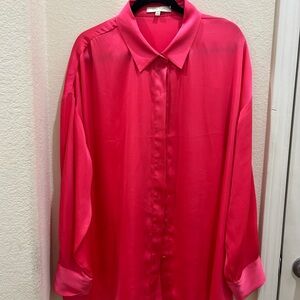 Favorite Daughter Oversized Vibrant Pink Casual Button Down Shirt